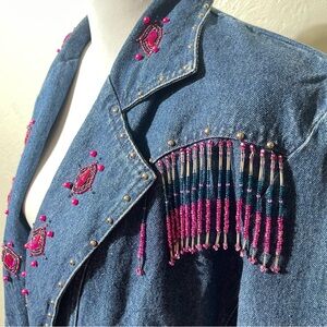 Vintage JenJen by Darian Blazer western Denim  Embroidery Rhinestone fringe 80’s